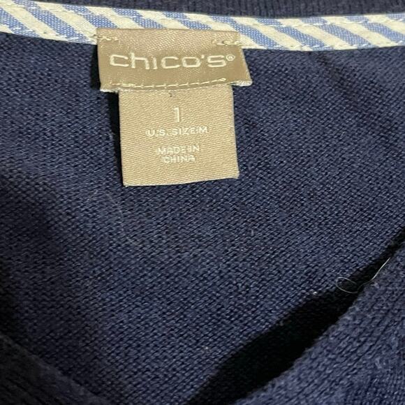 Chicos Preppy Navy Blue Layered knit Sweater - Size 1- EUC - Picture 2 of 5